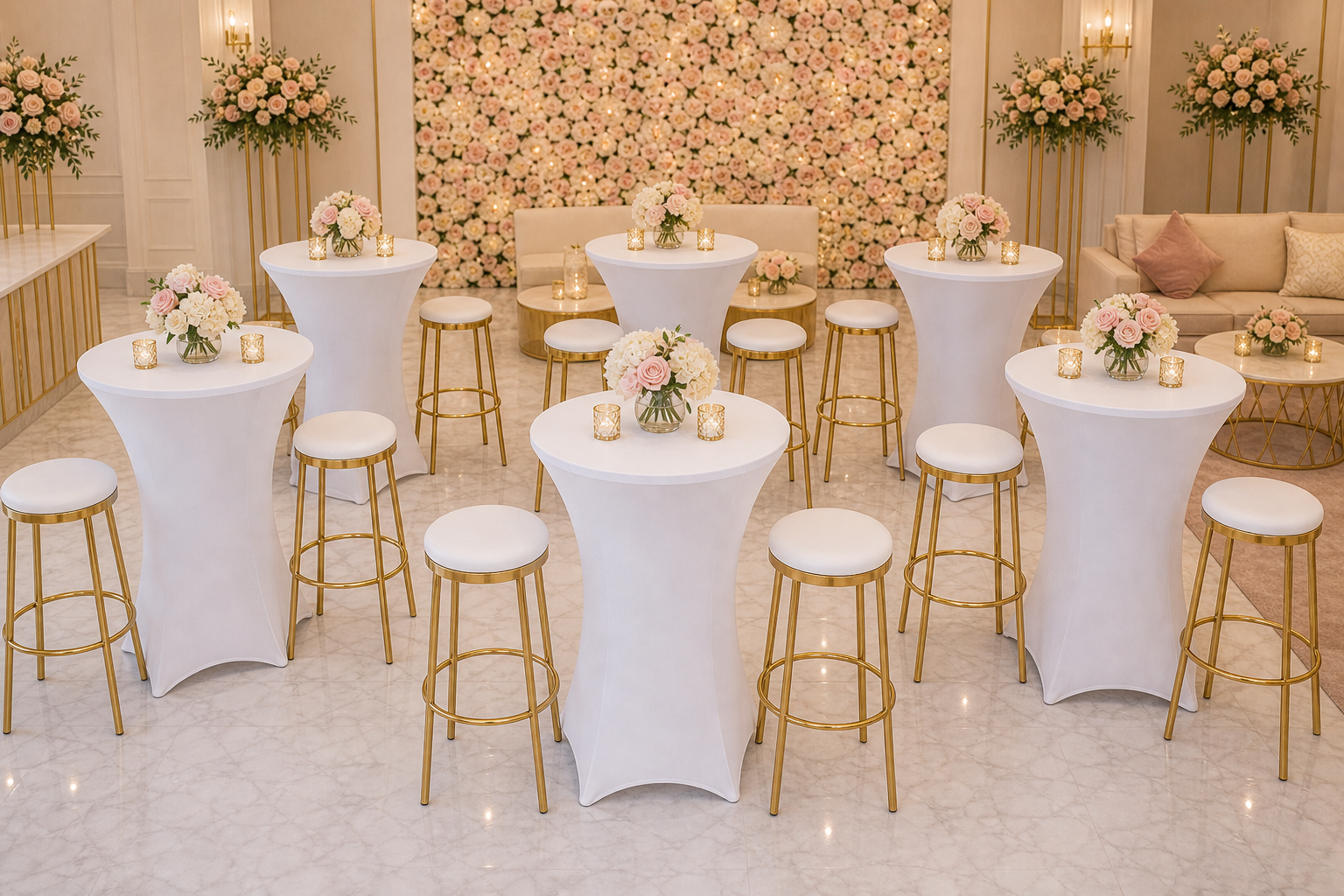 Cocktail Table Gold Stools